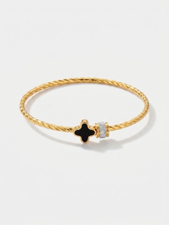 Accessories - Gold-colored bangle with black quatrefoil and silver charm